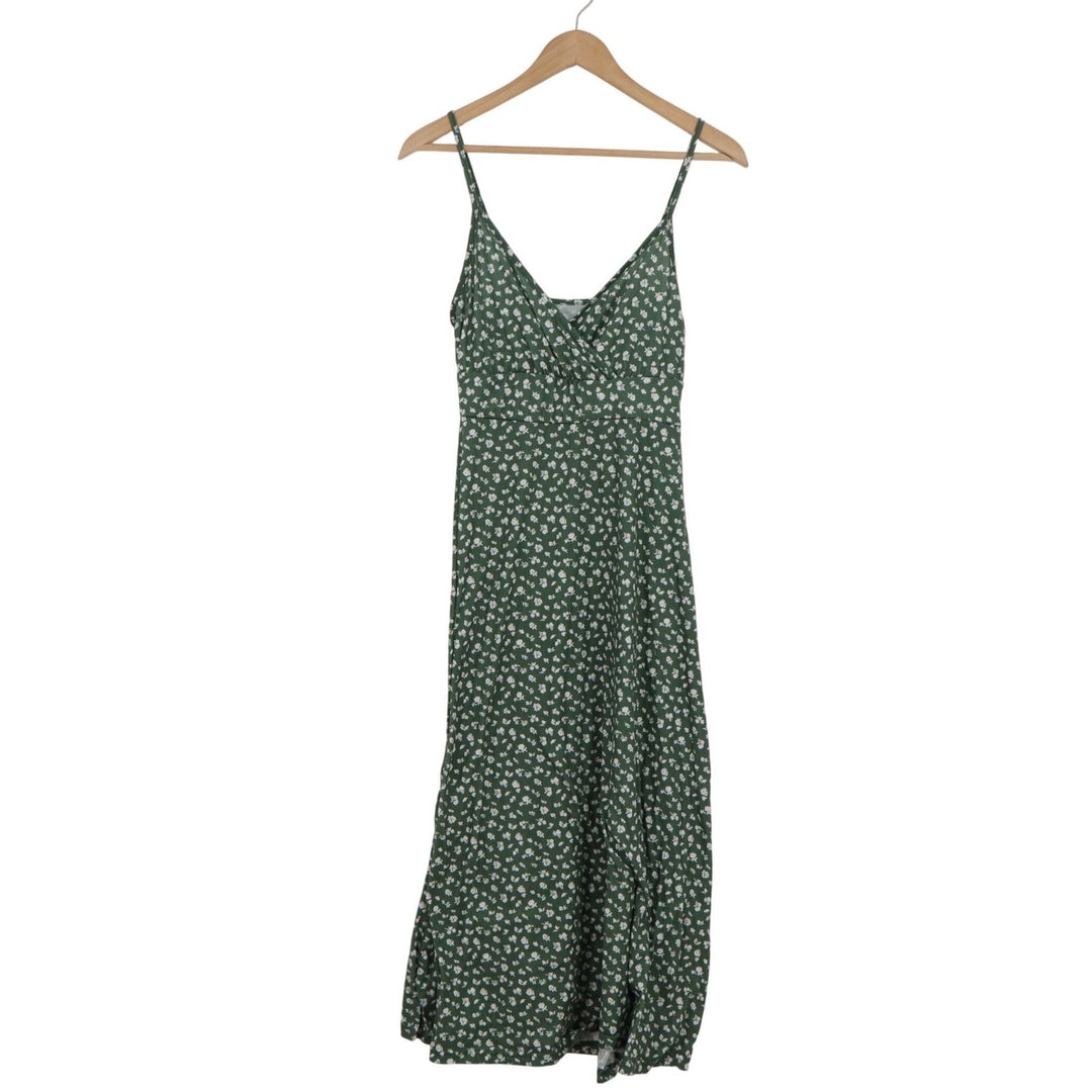 SHEIN Green Ditsy Floral V Neck Cami Midi Dress Small Summer Boho Sleeveless