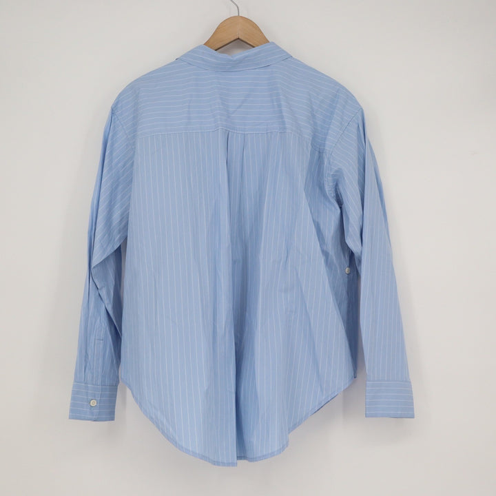 Future Collective Blue Striped Pearl Embellished Button Down Shirt M NEW