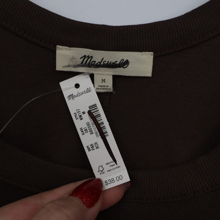 Madewell Tank Top Womens Medium Brown Ribbed Cotton Stretch Round Neck Comfy