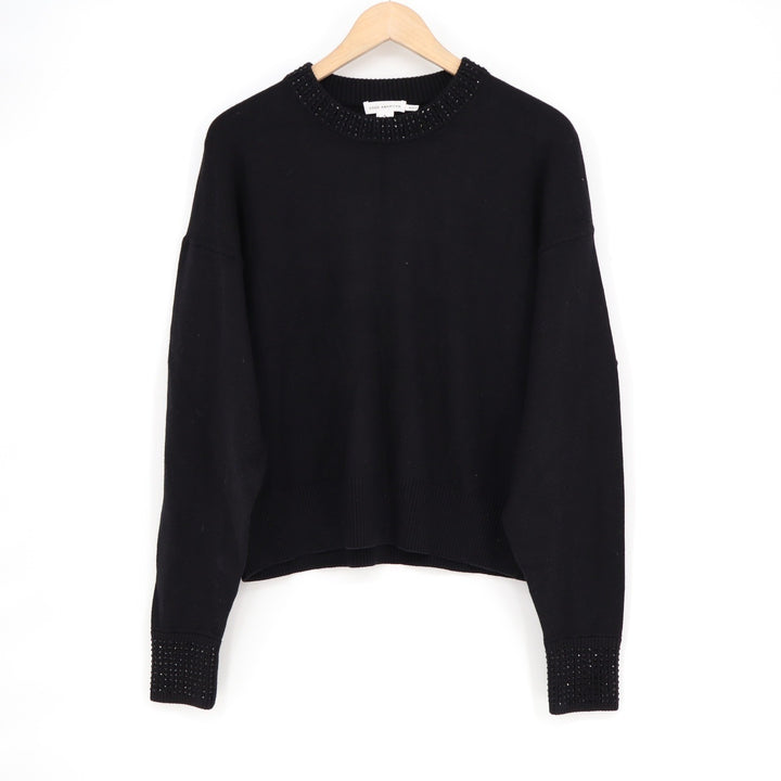 Good American Black Embellished Crewneck Sweater GSK0302 Womens Size S