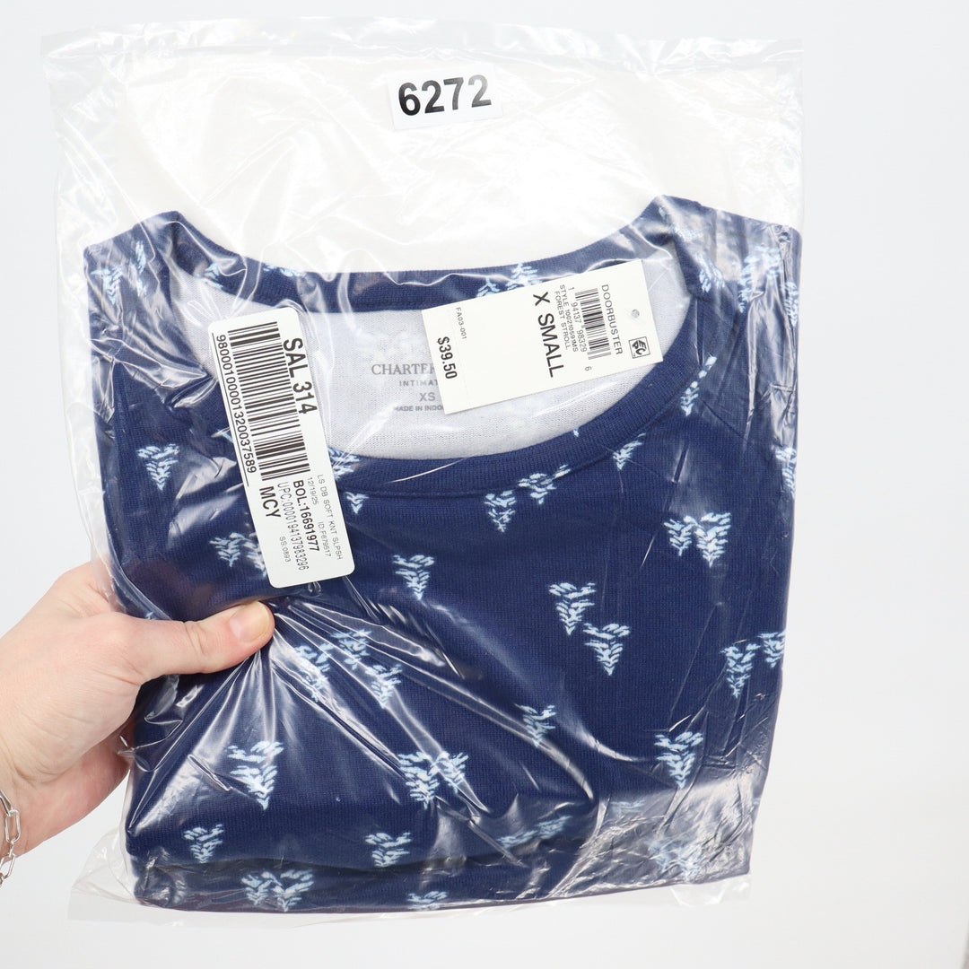 Charter Club Intimates Womens XS Sleep Shirt Long Sleeve Navy Pine Tree