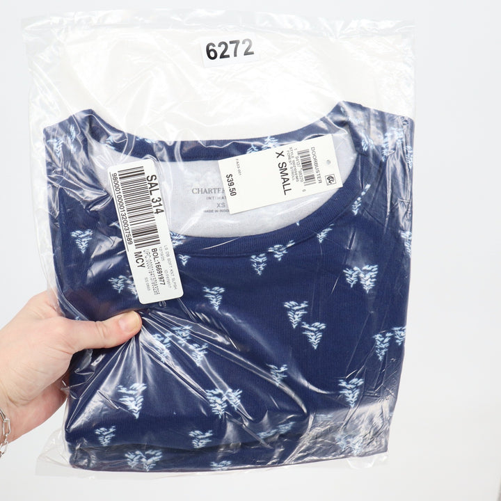 Charter Club Intimates Womens XS Sleep Shirt Long Sleeve Navy Pine Tree
