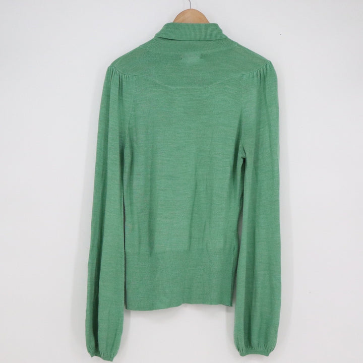New York & Company Sage Green Turtleneck Bishop Sleeve Pleated Yoke Sweater S