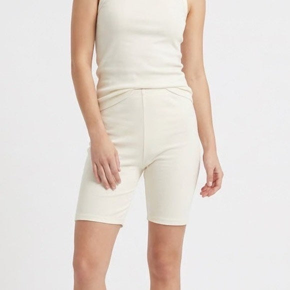 Naked Wardrobe Baby Mama Cream Biker Shorts Small Off-White
