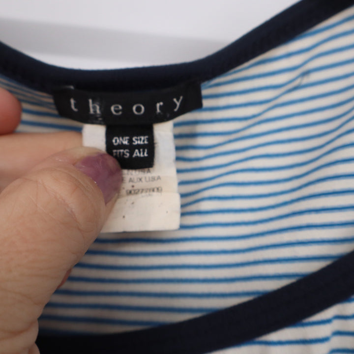Theory Navy Blue Striped Colorblock Cap Sleeve Dress OS Made in USA