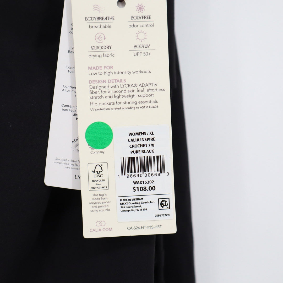 CALIA Inspire Crochet 7/8 Leggings Pure Black WAX15202 Womens XL NEW