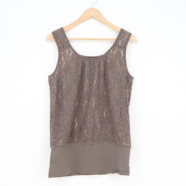 UnderCover Agent Kathleen Kirkwood Lace Tank Top Taupe Brown Scoop Neck Large