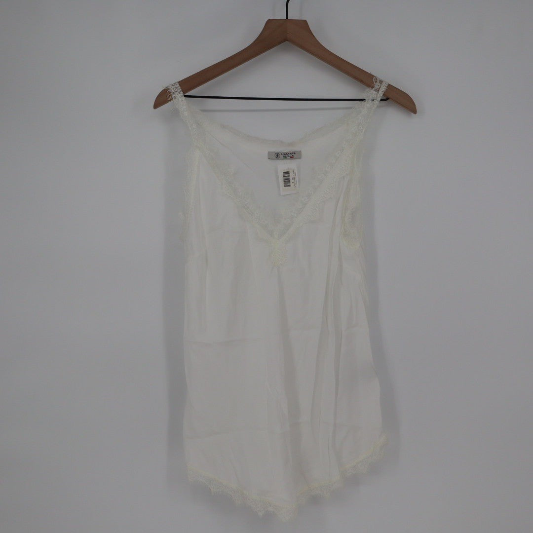Femme Fatale White Lace Trim V Neck Cami Lingerie Top Made in Italy
