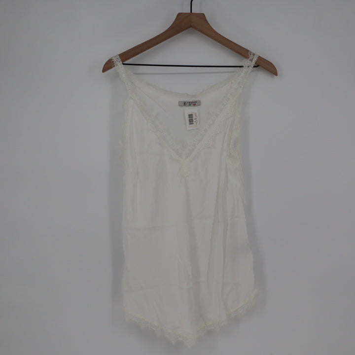 Femme Fatale White Lace Trim V Neck Cami Lingerie Top Made in Italy