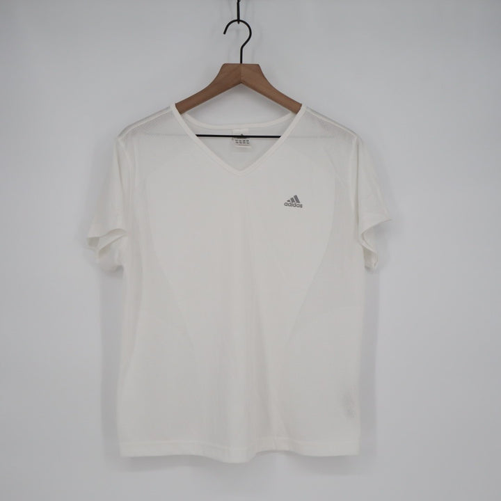 Adidas training T Shirt Womens XL White V-Neck Short Sleeve Performance Active