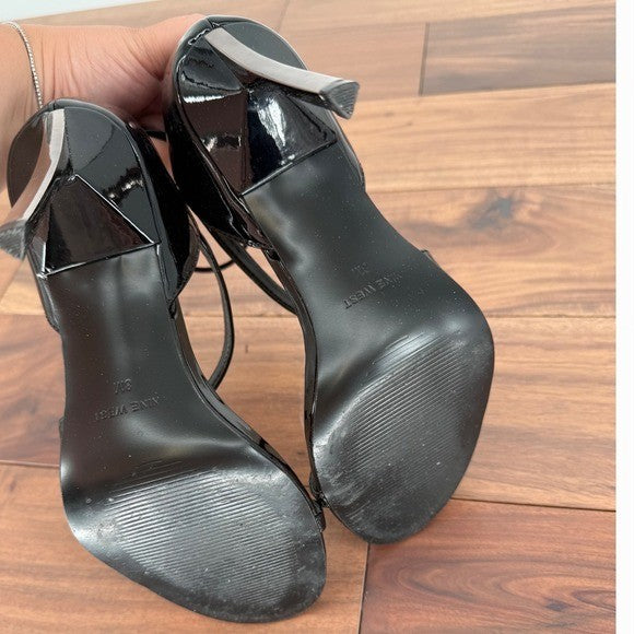 Nine West Black Patent Leather Ankle Strap Stiletto Heel Sandals Size 8M