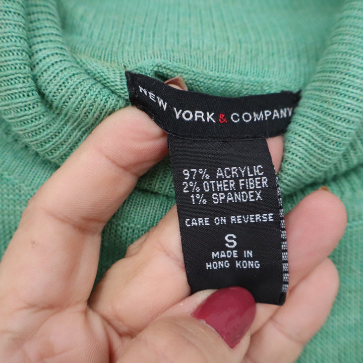 New York & Company Sage Green Turtleneck Bishop Sleeve Pleated Yoke Sweater S