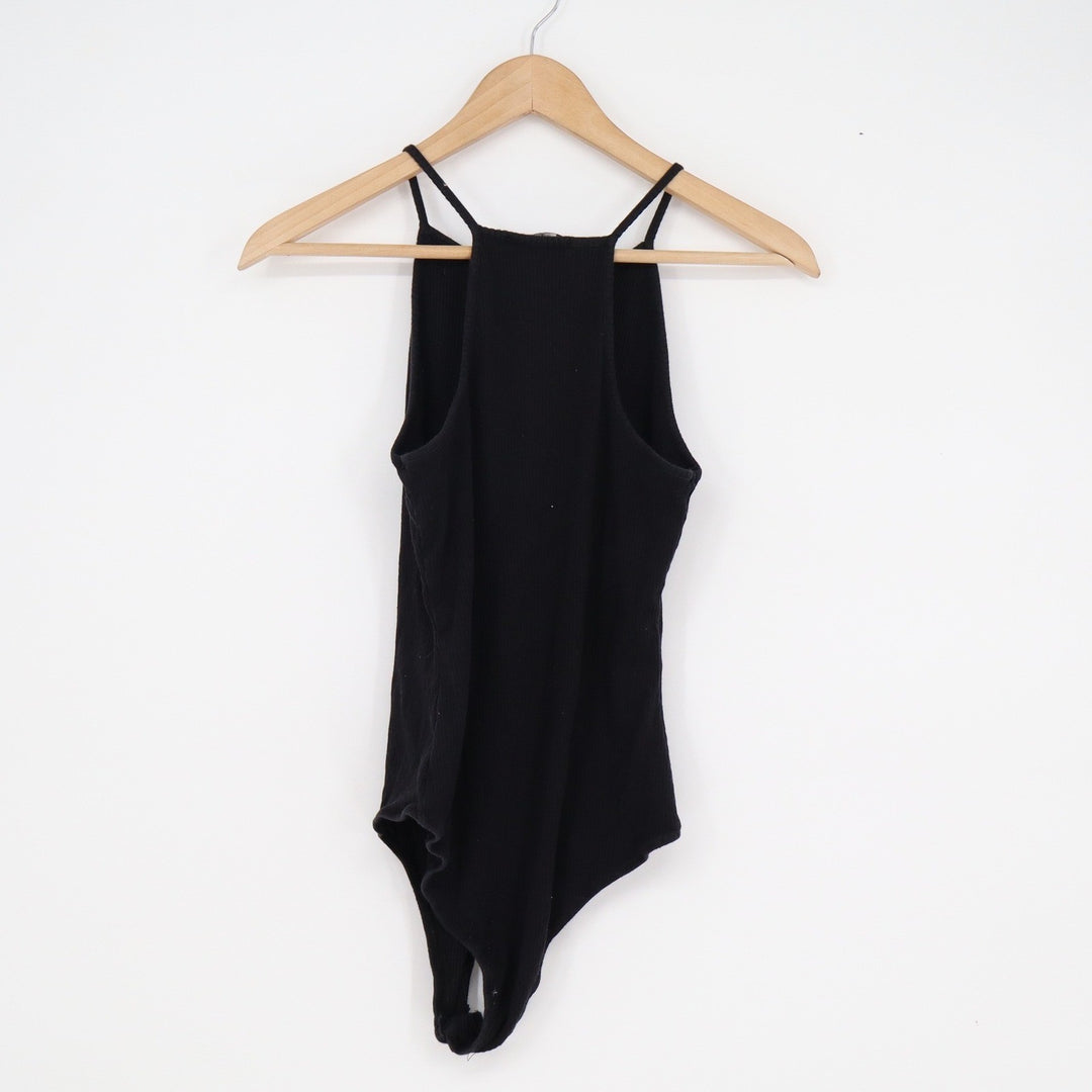 Ambiance Black Ribbed High Neck Sleeveless Bodysuit Size L