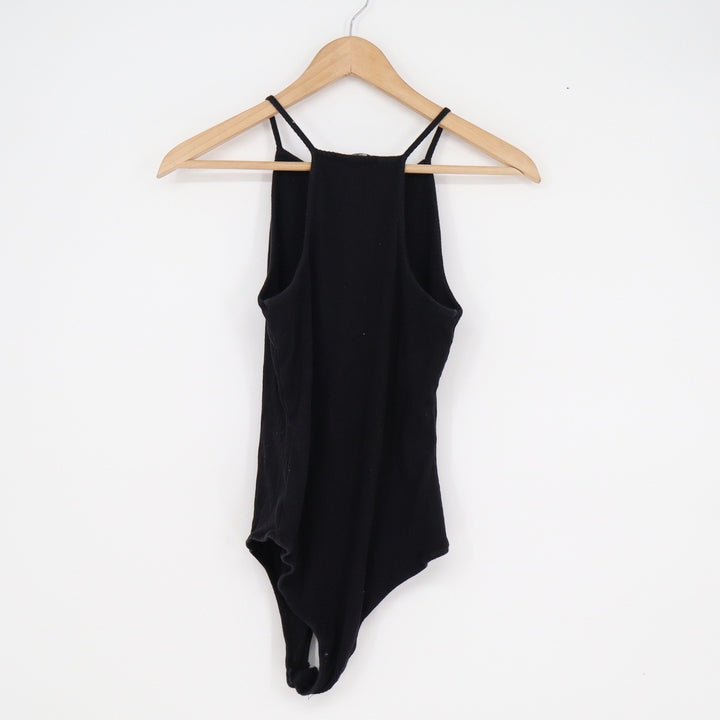 Ambiance Black Ribbed High Neck Sleeveless Bodysuit Size L