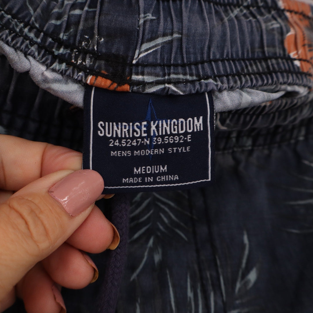 Sunrise Kingdom Mens Floral Board Shorts Navy Blue Hibiscus Tropical Swim M