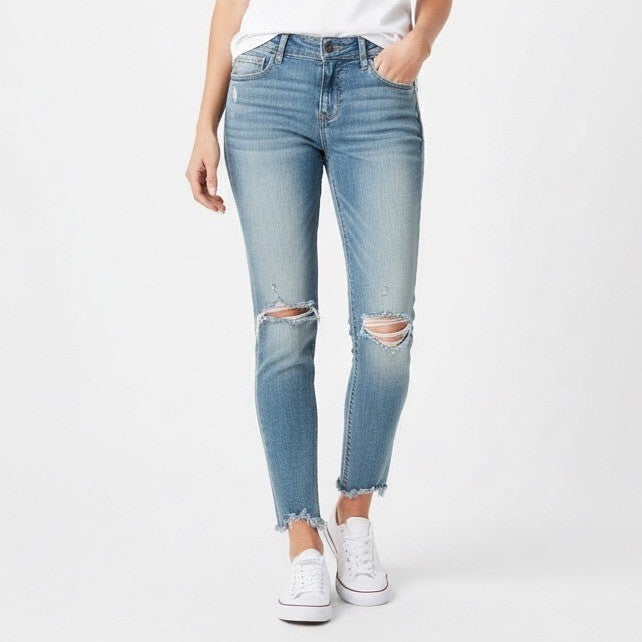 Free People Distressed Light Wash Denim Jeans W25 Ripped Raw Hem