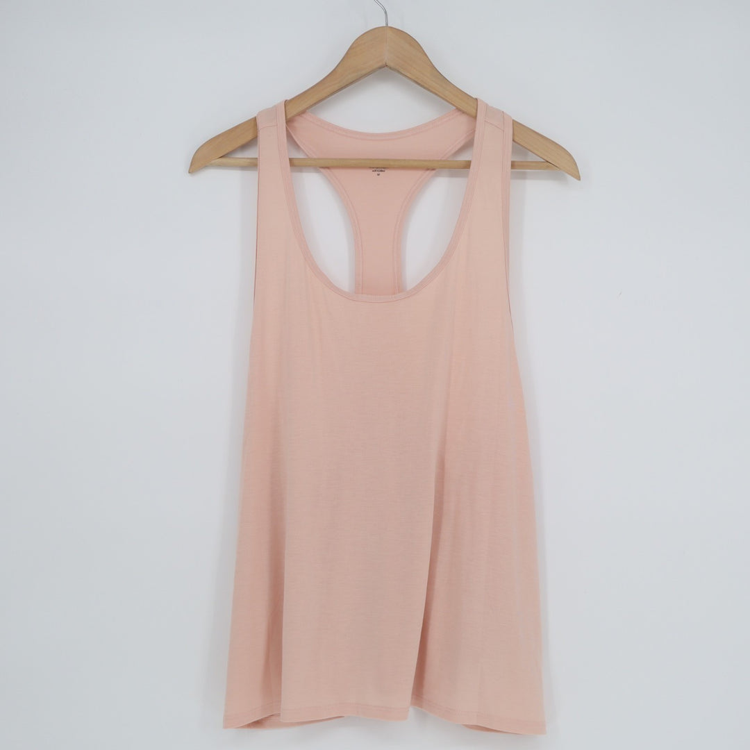 Athleta With Ease Sport Racerback Tank Womens M Coral Pink Stretch Gym Workout