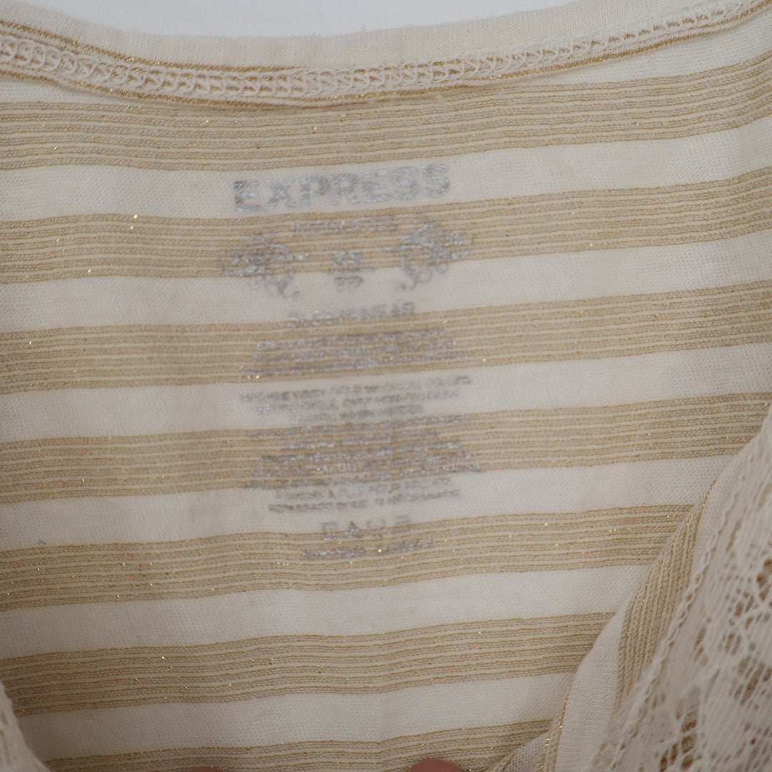 Express Womens XS Striped Camisole Lace Trim Metallic Gold Shimmer Tank Top