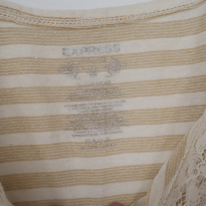 Express Womens XS Striped Camisole Lace Trim Metallic Gold Shimmer Tank Top