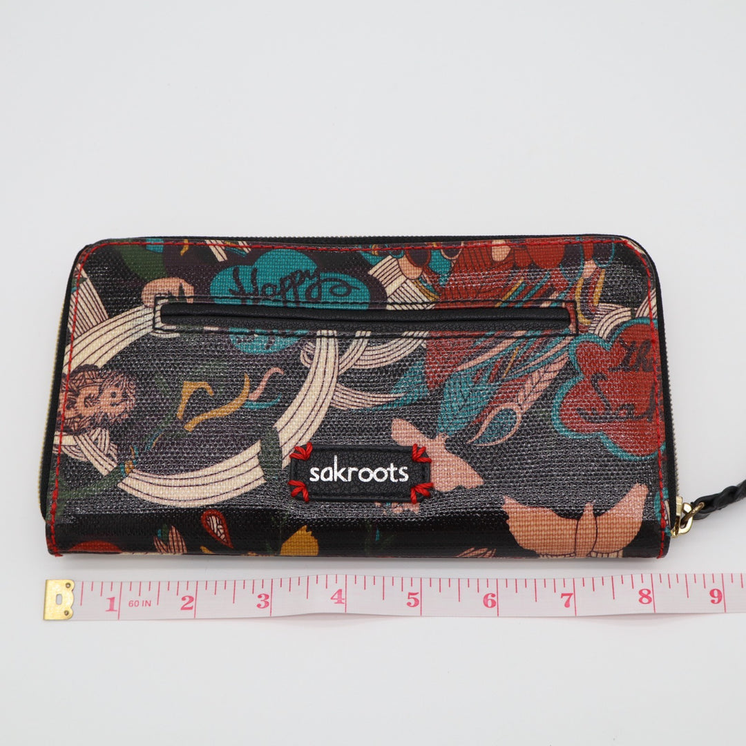 Sakroots Artist Circle Slim Womens Wallet Multi Floral Birds Happy Nature Peace