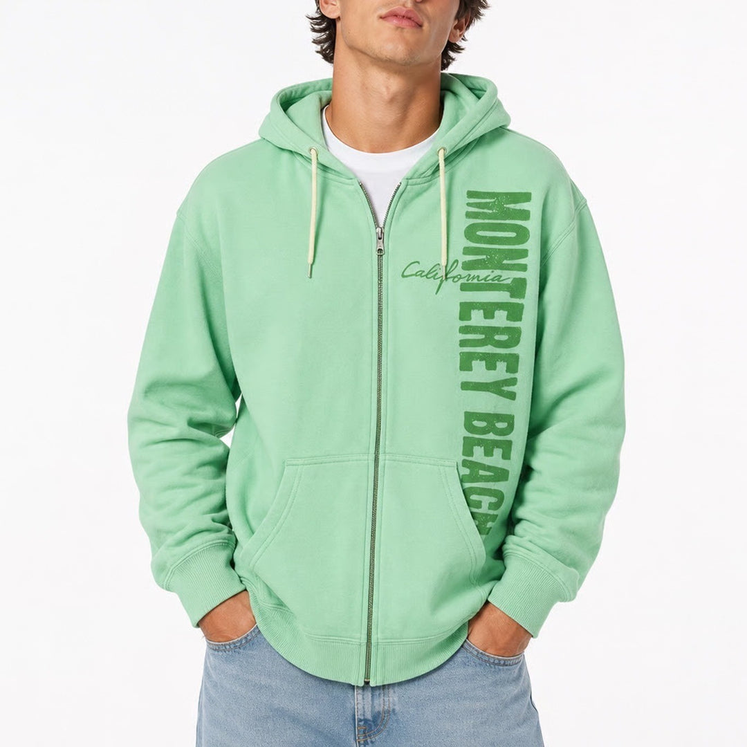 Monterey Beach California Zip Up Hoodie Mint Green Graphic Sweatshirt XL