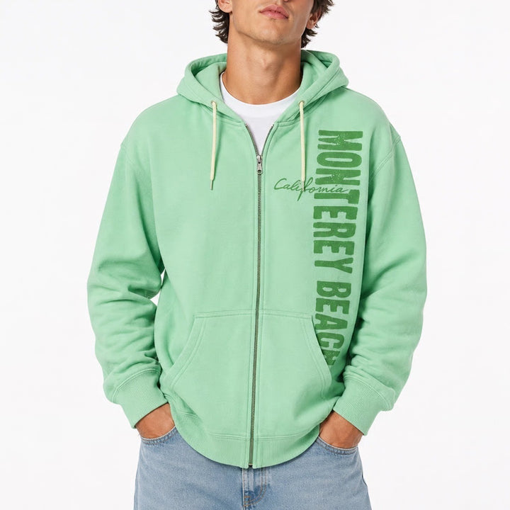 Monterey Beach California Zip Up Hoodie Mint Green Graphic Sweatshirt XL