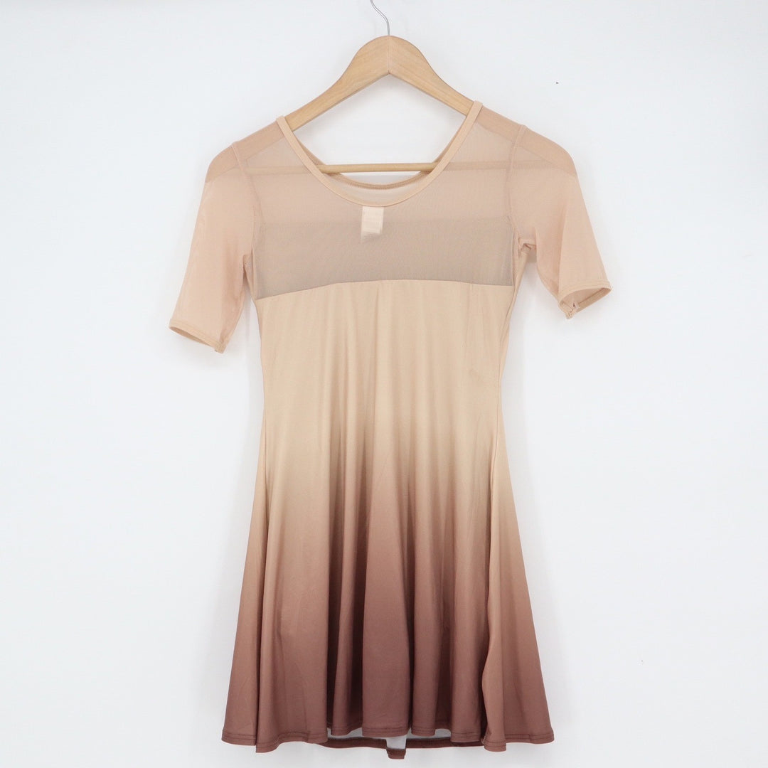 Balera Dancewear Girls LC Ombre Lyrical Dress Tan Brown Mesh Short Sleeve
