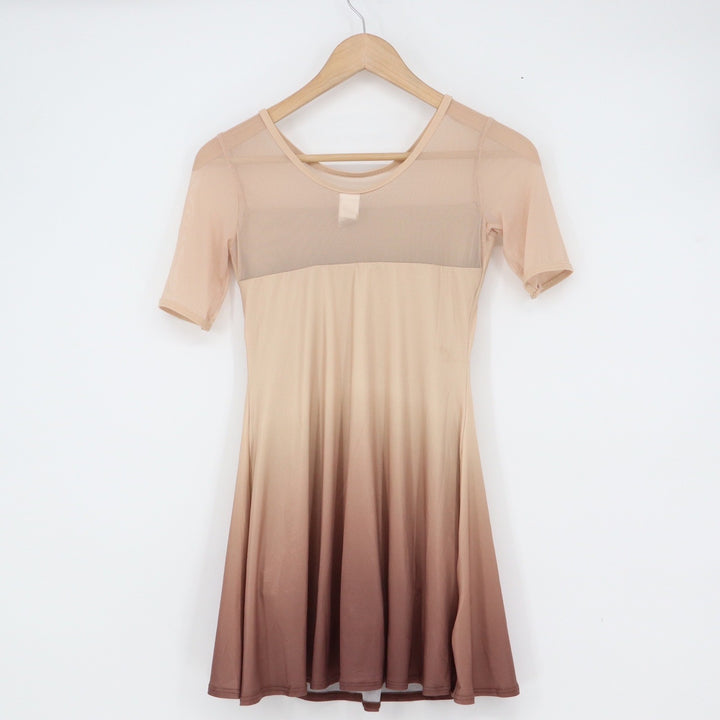 Balera Dancewear Girls LC Ombre Lyrical Dress Tan Brown Mesh Short Sleeve