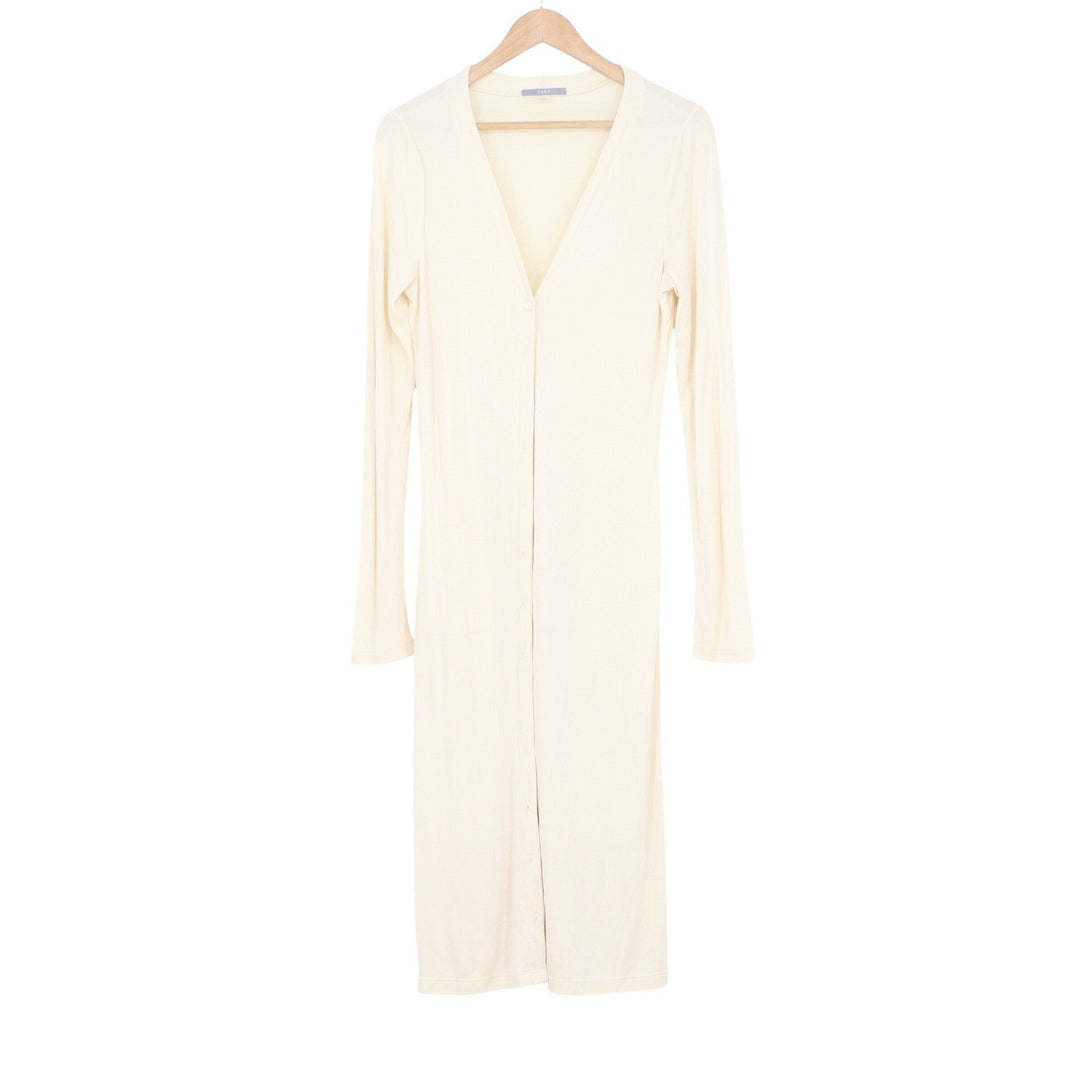 Tart Womens Ribbed Longline Duster Cardigan Cream Ivory Button Front Size L