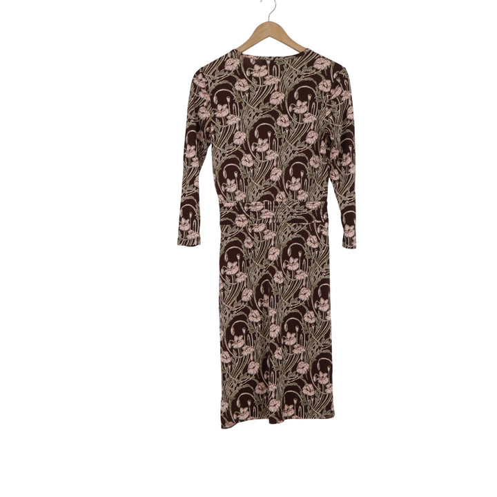 Tory Burch Silk Jersey Sheath Dress Brown Pink Art Nouveau Floral Poppy XS