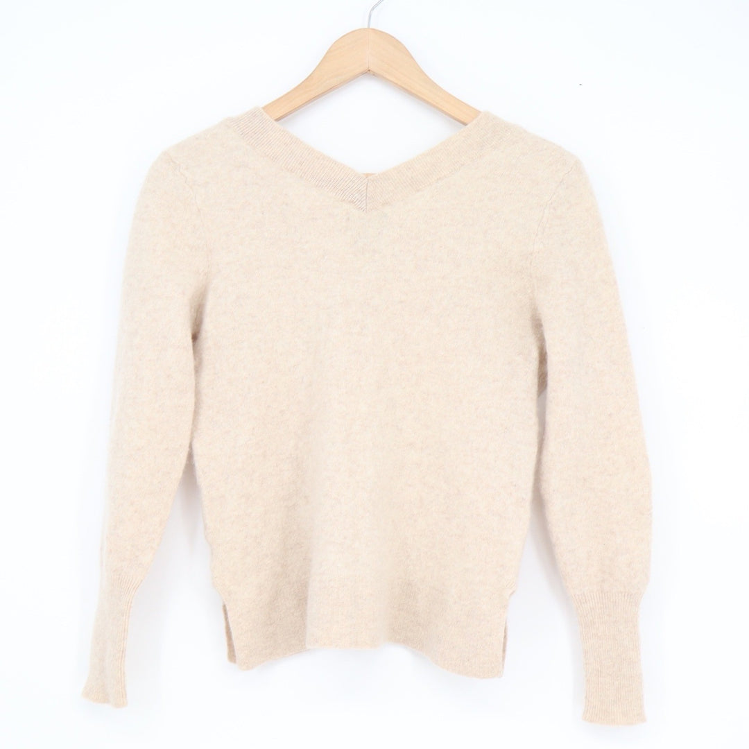 Halogen Womens 100% Cashmere V-Neck Sweater Beige Oatmeal Size 1 Long Sleeve