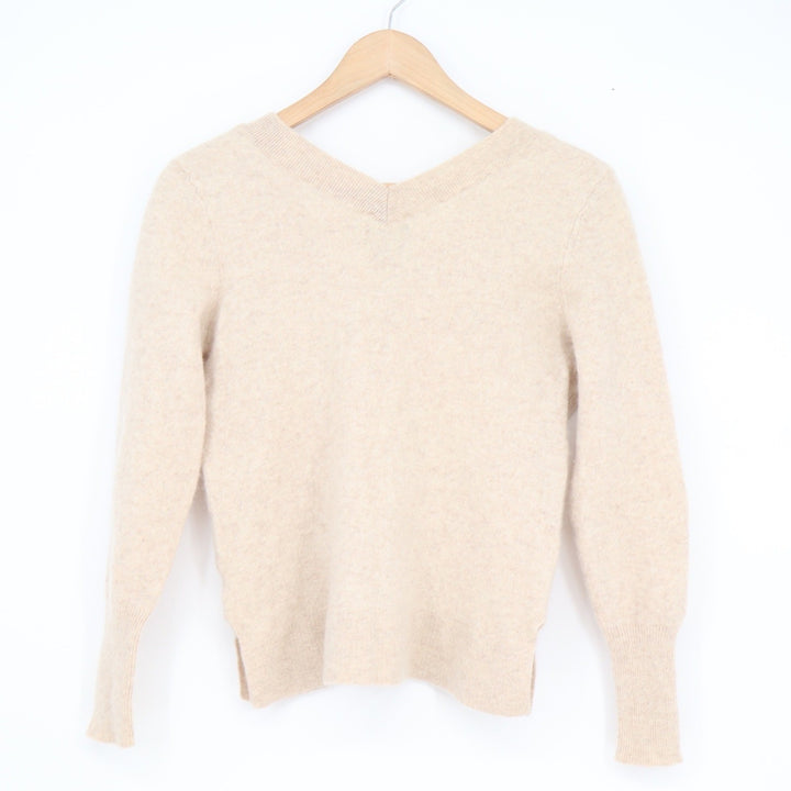 Halogen Womens 100% Cashmere V-Neck Sweater Beige Oatmeal Size 1 Long Sleeve