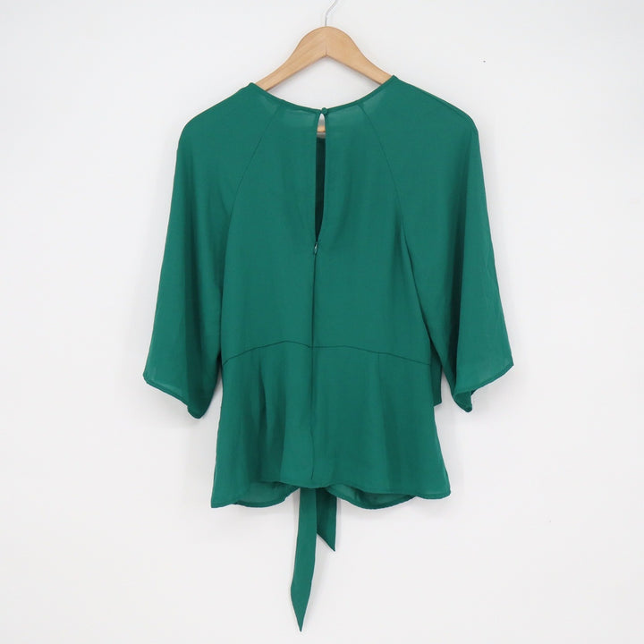 Express Women's Green Tie Front Kimono Sleeve Blouse Top Size Large Emerald