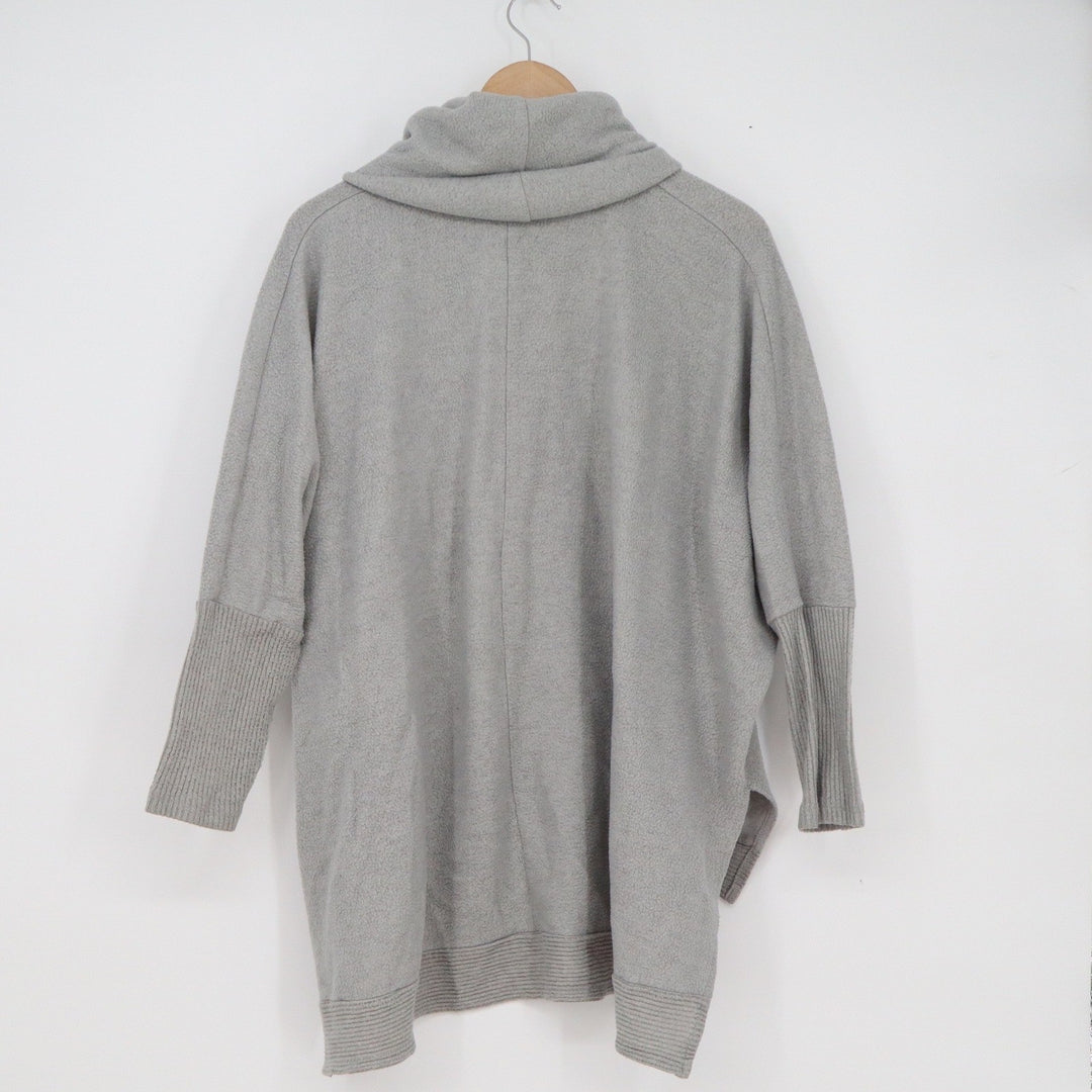 Cherish Womens Cowl Neck Poncho Sweater Heather Grey Layered Hem XS/S