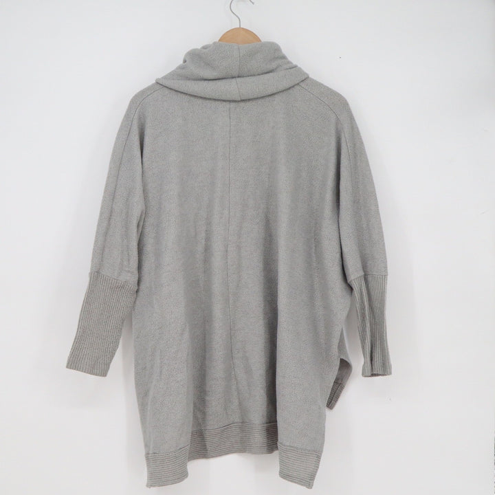 Cherish Womens Cowl Neck Poncho Sweater Heather Grey Layered Hem XS/S