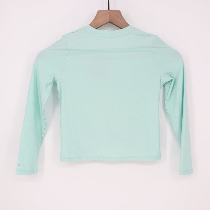 DSG Girls XS 6-7 Shoreside Blue Heather LS Twist Front Performance Tee