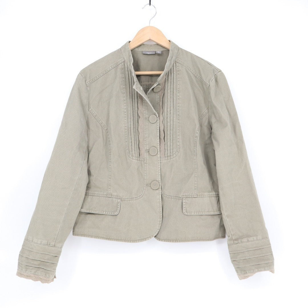 Apt. 9 Crop Jacket Womens XL Olive Green Cotton Pleated Long Sleeve Button Front