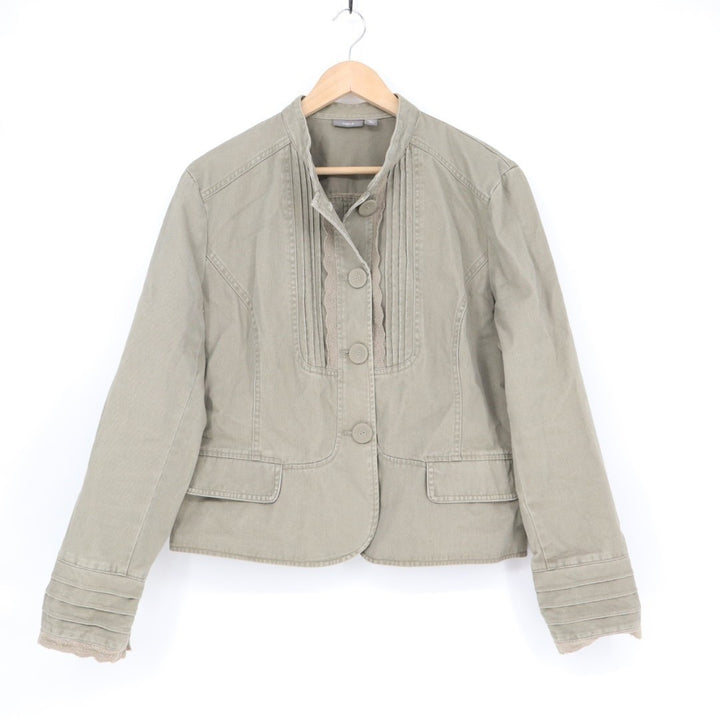 Apt. 9 Crop Jacket Womens XL Olive Green Cotton Pleated Long Sleeve Button Front