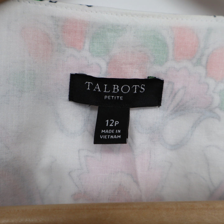 Talbots Petite 12P Cotton Paisley V-Neck Midi Dress Pink Green White