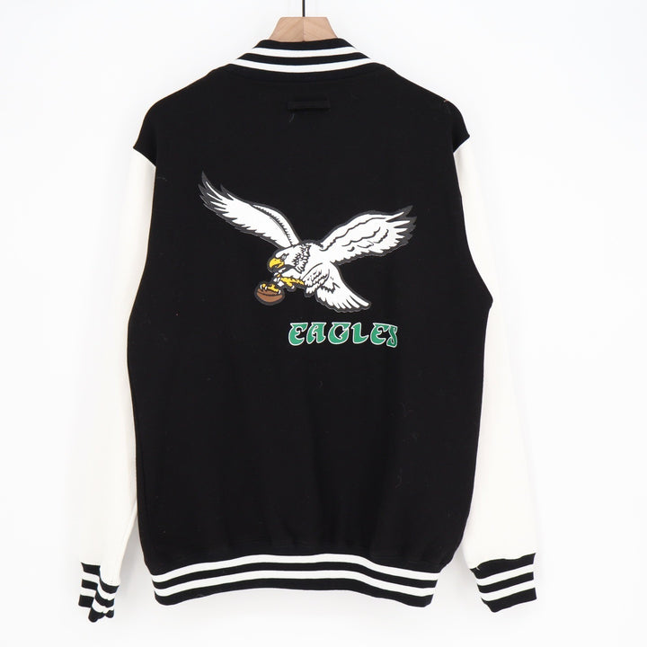 Just Hoods Philadelphia Eagles Varsity Jacket Black White Mens Large JHA043