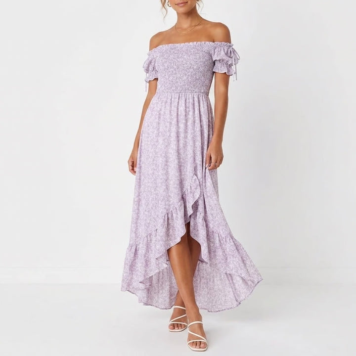 Audrey Parks Francescas Perdita Lavender Floral Smocked High Low Maxi Dress M