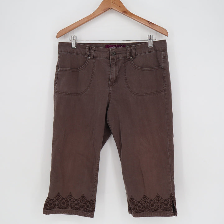 Gloria Vanderbilt Amanda Brown Embroidered Capri Pants Womens 12P Petite Stretch
