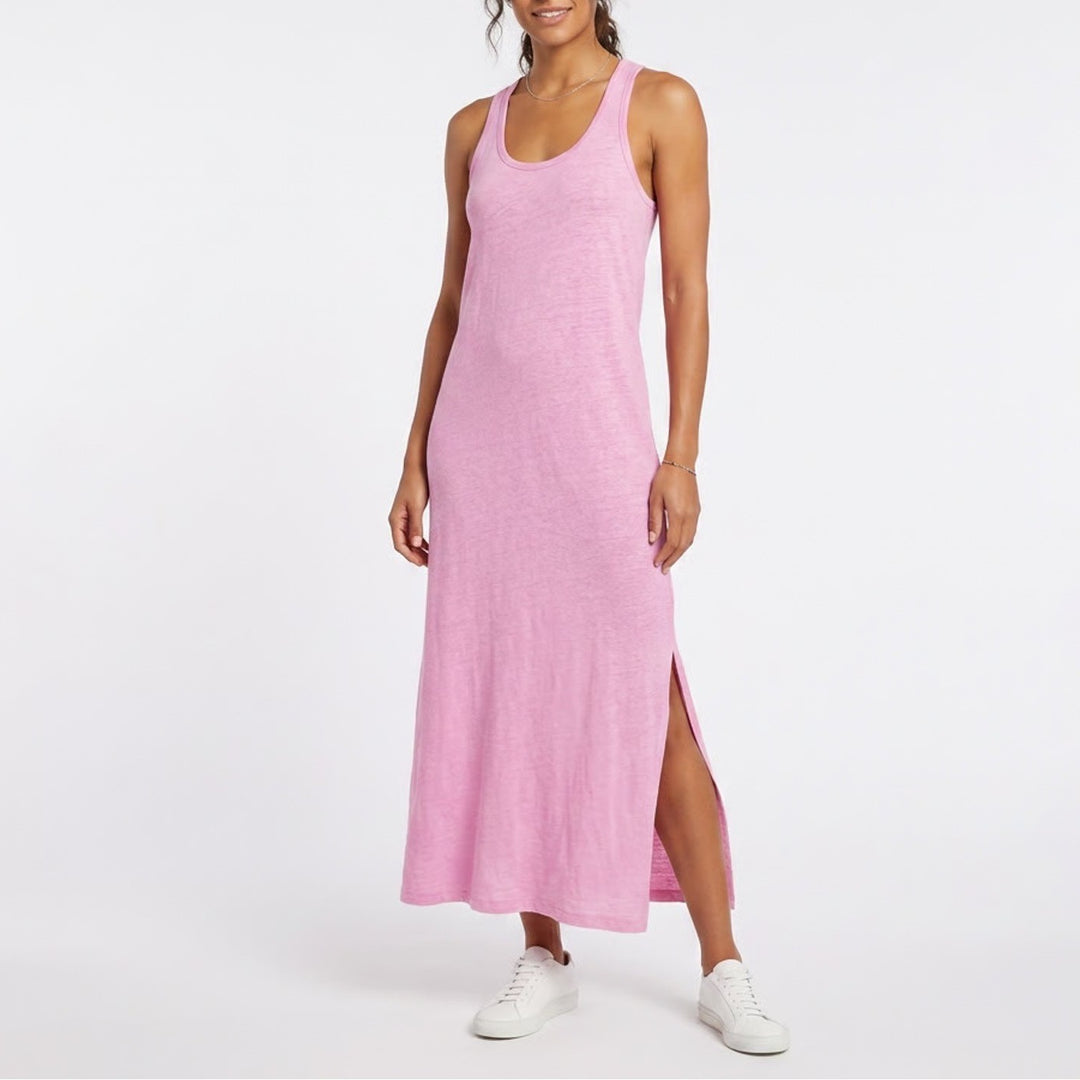 Chaser Womens Racerback Maxi Dress Pink Vintage Wash Slub Knit S