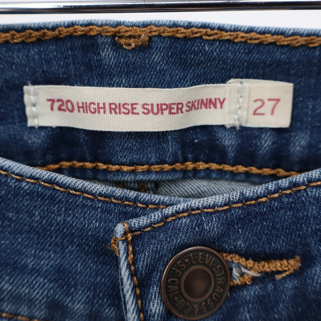 Levi's 720 High Rise Super Skinny Jeans Womens 27 Blue Whiskered Denim Stretch