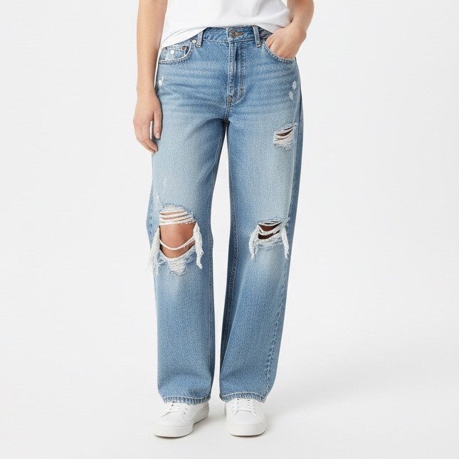 Signature by Levi Strauss Jeans Women 34x32 Blue Denim Distressed Loose Straight