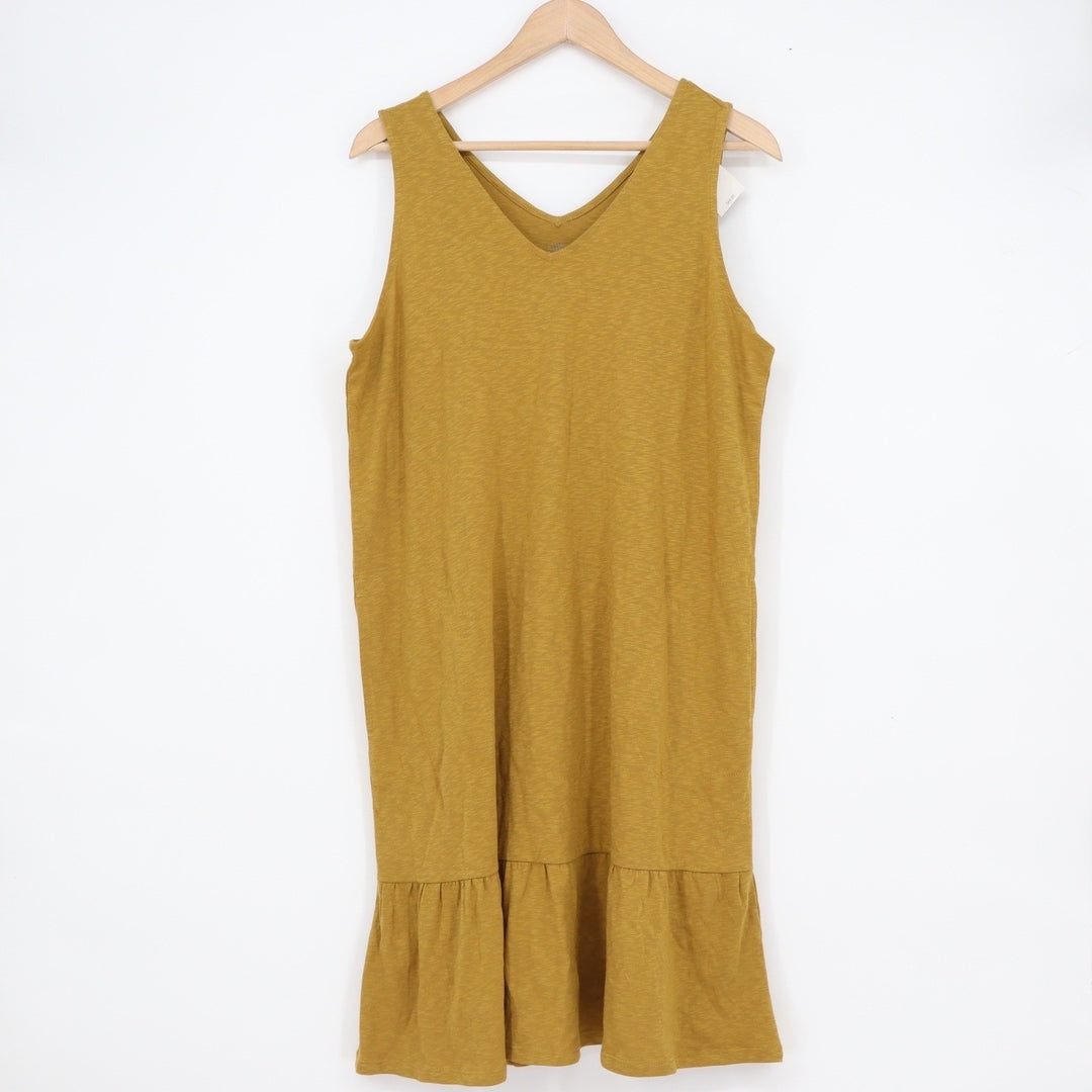 J. Jill Flounced Hem Double V-Neck Knit Dress Mustard Yellow Gilded Coin Medium