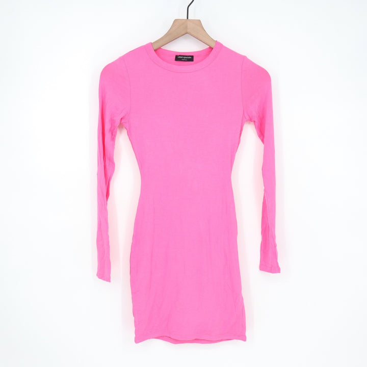 Naked Wardrobe Neon Pink Long Sleeve Bodycon Mini Dress Size M