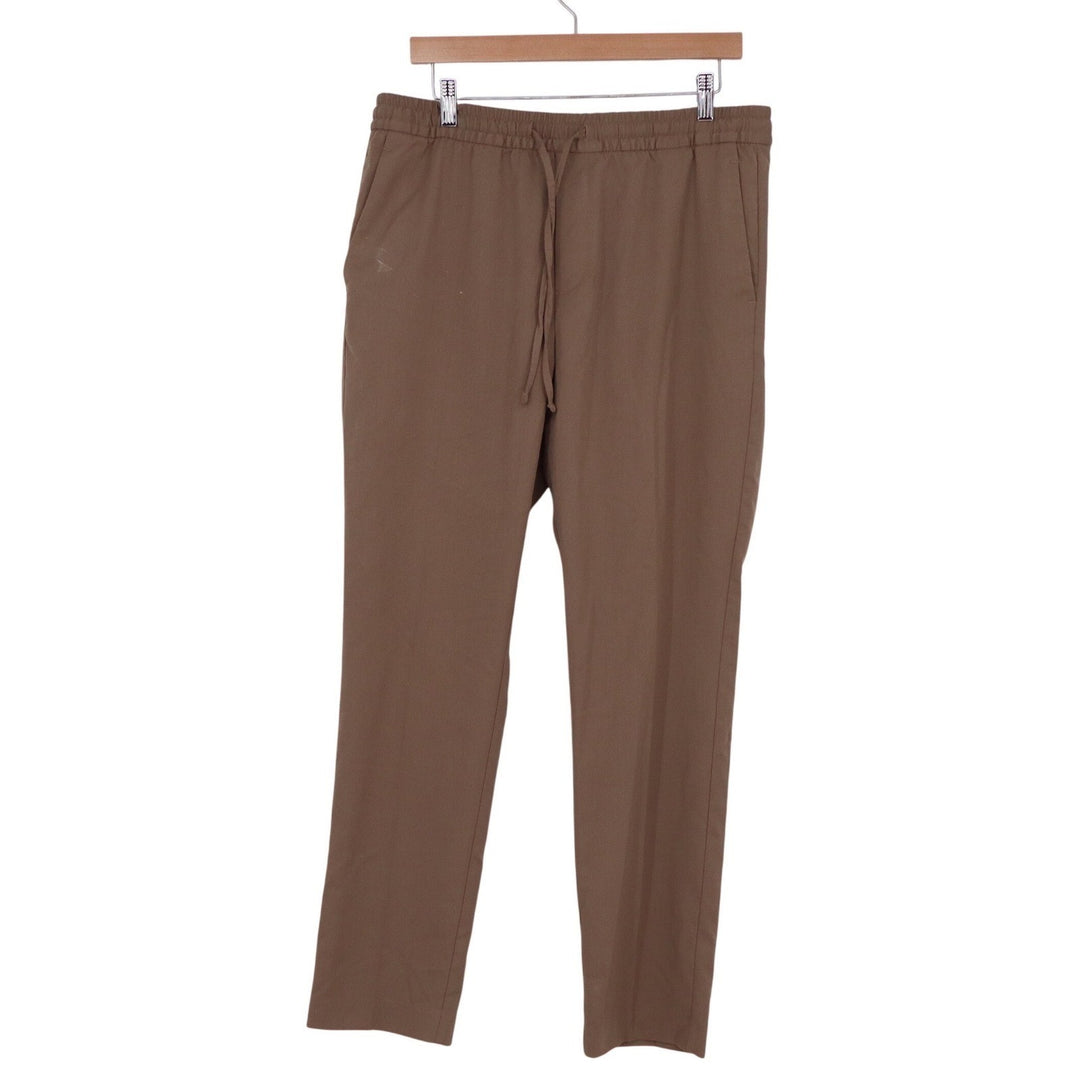 HM Mens Slim Fit Drawstring Trousers Brown Elastic Waist Pants Medium