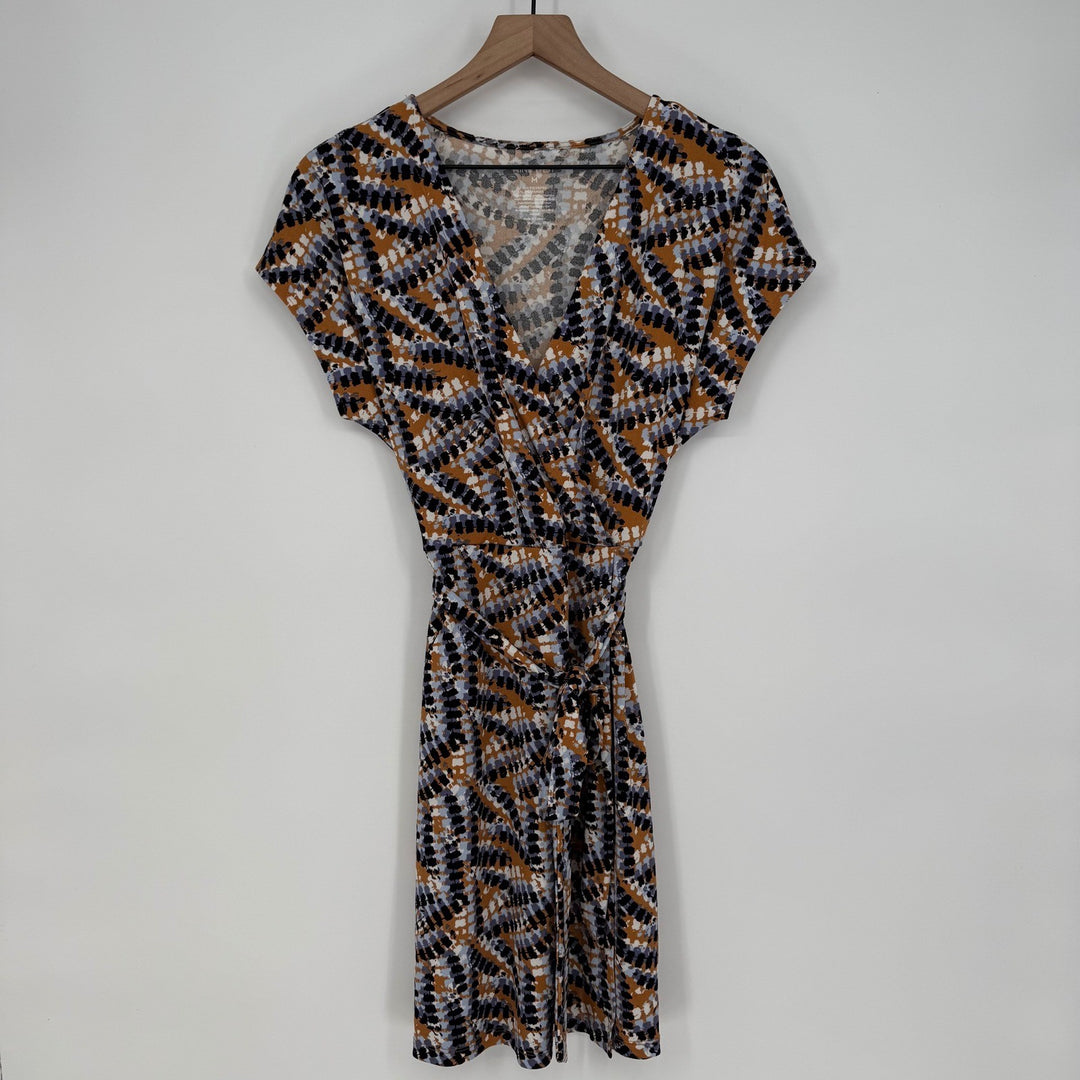 Nine West Medium Wrap Dress Brown Black Blue Abstract Print Casual