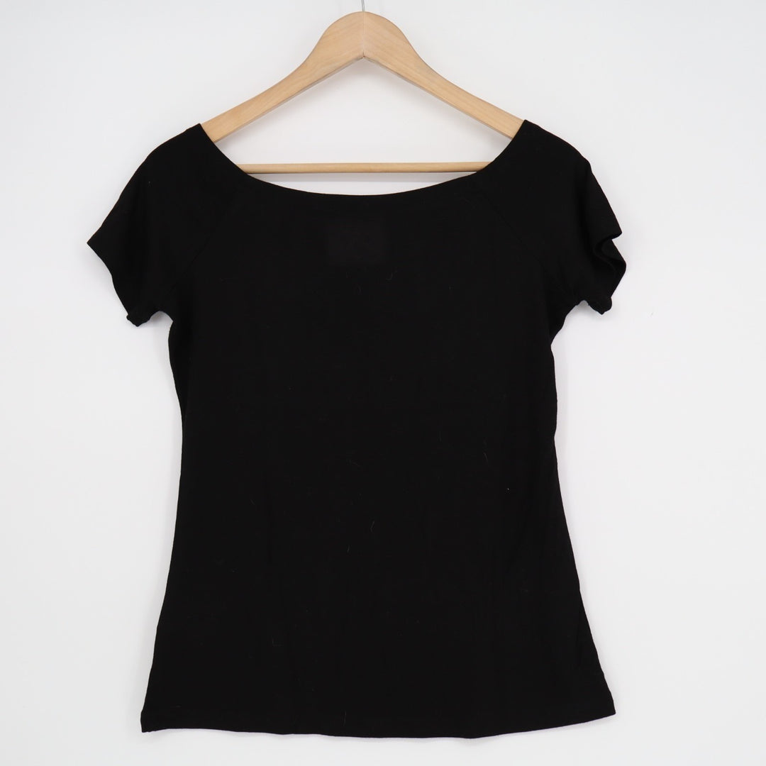 Fuinloth Crop Top Womens Medium Black Stretch Short Sleeve Round Neck Pullover